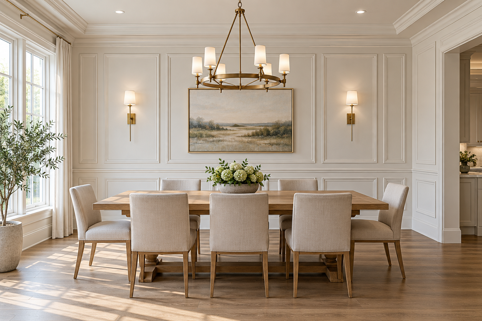 Concept mockup of custom wainscoting and wall paneling in a dining room