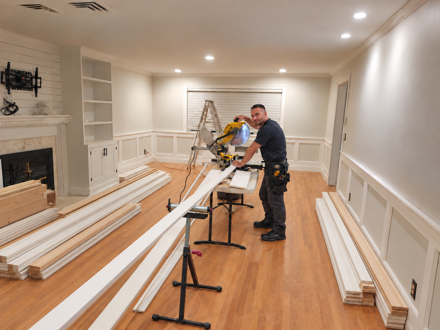 Steve installing custom millwork in a Long Island home